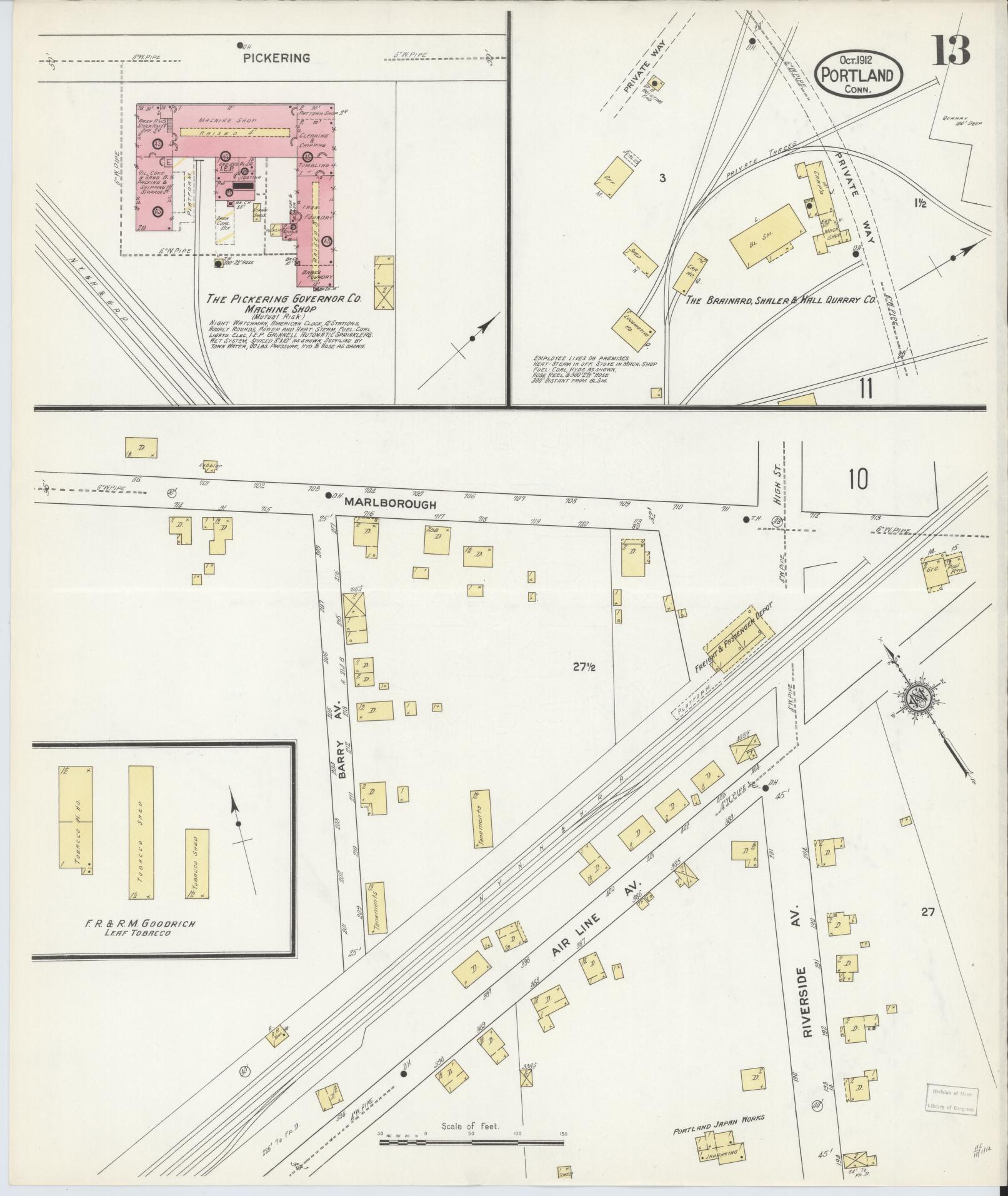 Sanborn Fire Insurance Map from Portland, Middlesex County, Connecticut (1912), Sheet #0013 - Complete Map Set gallery image, historic Sanborn map, vintage wall art, Connecticut Connecticut