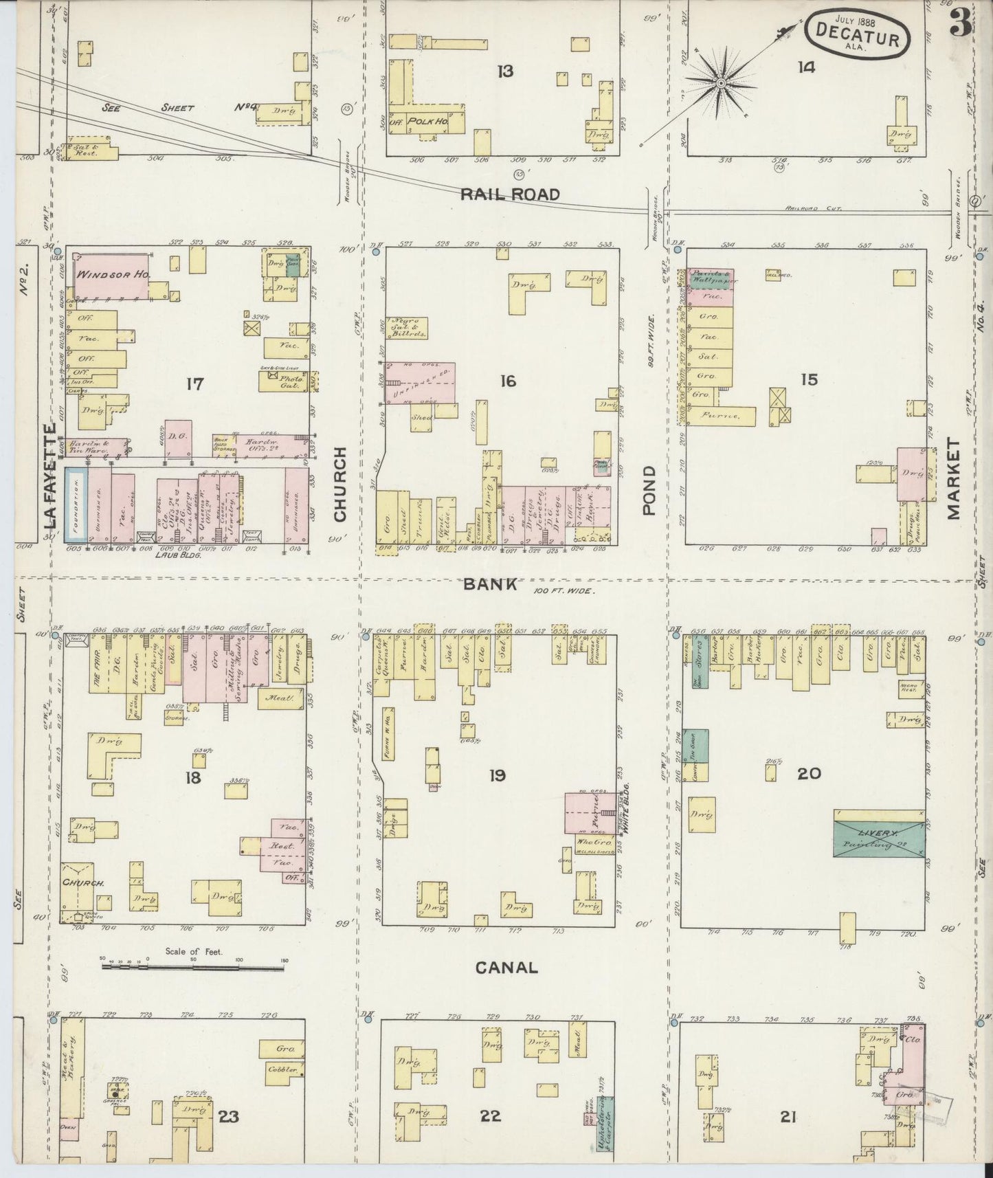 Sanborn Fire Insurance Map from Decatur, Morgan County, Alabama (1888), Sheet #0003 - Complete Map Set gallery image, historic Sanborn map, vintage wall art, Alabama Alabama