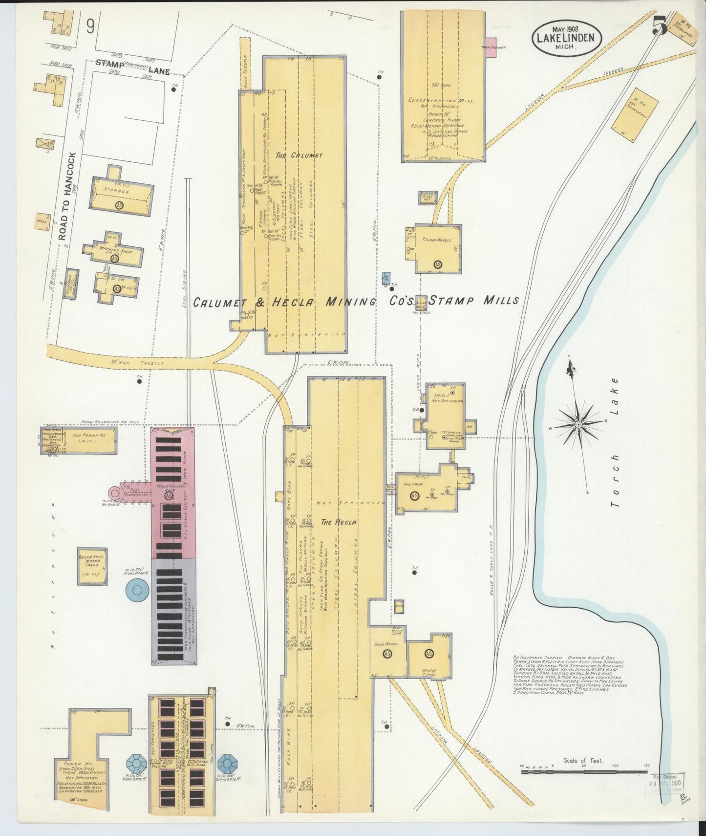 Sanborn Fire Insurance Map from Lake Linden, Houghton County, Michigan (1908), Sheet #0005 - Historic Sanborn Fire Insurance Map Print, vintage old map wall art, antique decor, genealogy gift, Michigan Michigan map