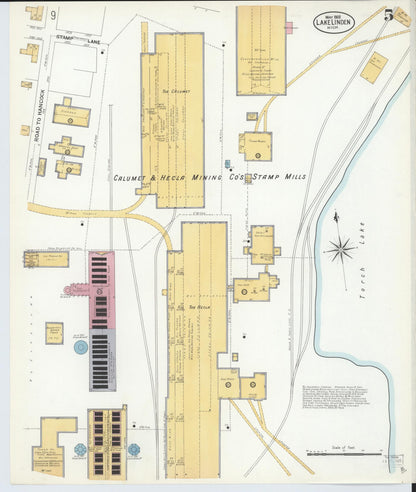 Sanborn Fire Insurance Map from Lake Linden, Houghton County, Michigan (1908), Sheet #0005 - Historic Sanborn Fire Insurance Map Print, vintage old map wall art, antique decor, genealogy gift, Michigan Michigan map