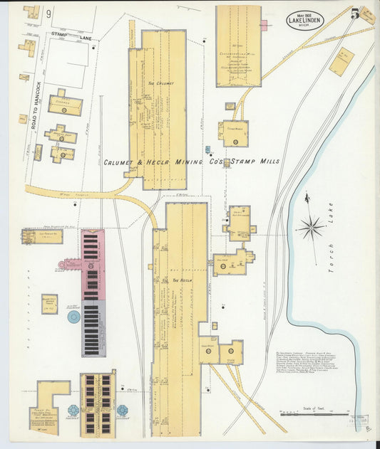 Sanborn Fire Insurance Map from Lake Linden, Houghton County, Michigan (1908), Sheet #0005 - Historic Sanborn Fire Insurance Map Print, vintage old map wall art, antique decor, genealogy gift, Michigan Michigan map