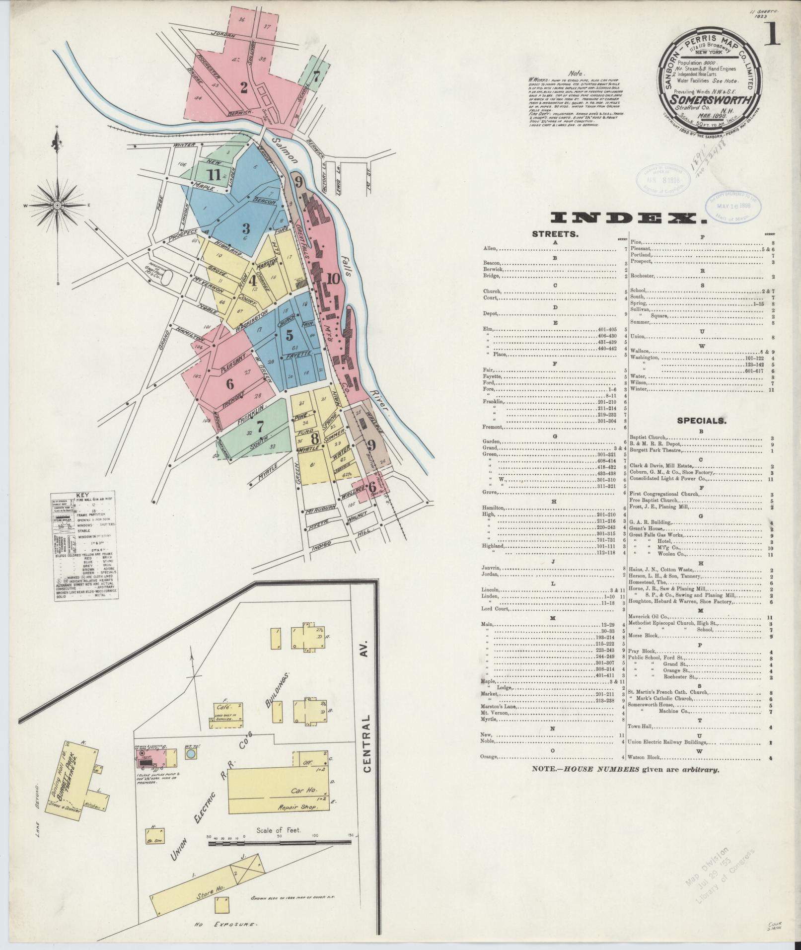 Sanborn Fire Insurance Map from Somersworth, Strafford County, New Hampshire (1898), Sheet #0001 - Complete Map Set gallery image, historic Sanborn map, vintage wall art, Maine Maine