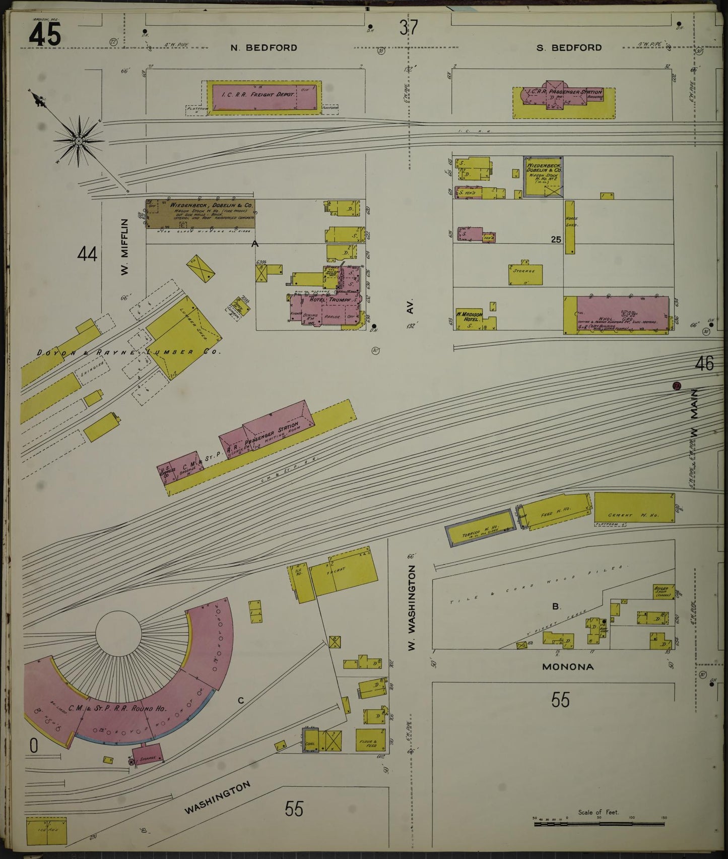 Sanborn Fire Insurance Map from Madison, Dane County, Wisconsin (1908), Sheet #0045 - Complete Map Set gallery image, historic Sanborn map, vintage wall art, Wisconsin Wisconsin