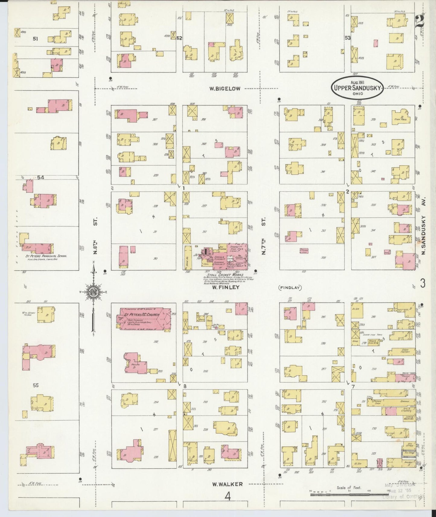 Sanborn Fire Insurance Map from Upper Sandusky, Wyandot County, Ohio (1911), Sheet #0002 - Historic Sanborn Fire Insurance Map Print, vintage old map wall art, antique decor, genealogy gift, Ohio Ohio map