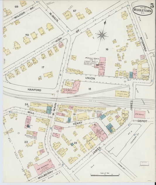 Sanborn Fire Insurance Map from Middletown, Orange County, New York (1887), Sheet #0004 - Historic Sanborn Fire Insurance Map Print, vintage old map wall art, antique decor, genealogy gift, New York New York map