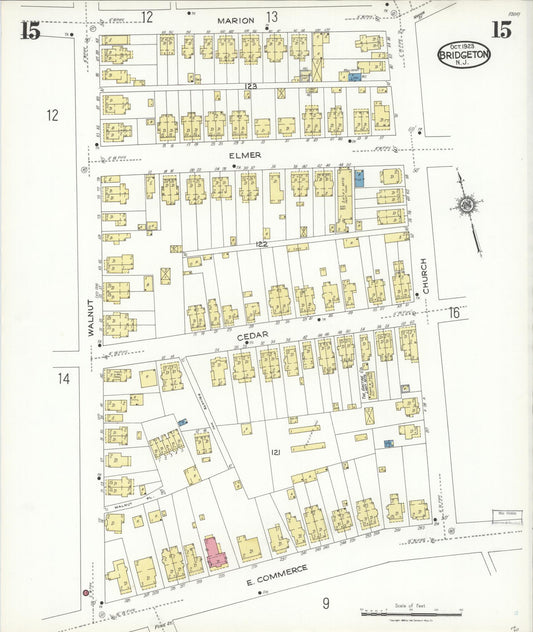 Sanborn Fire Insurance Map from Bridgeton, Cumberland County, New Jersey (1923), Sheet #0015 - Historic Sanborn Fire Insurance Map Print, vintage old map wall art, antique decor, genealogy gift, New Jersey New Jersey map