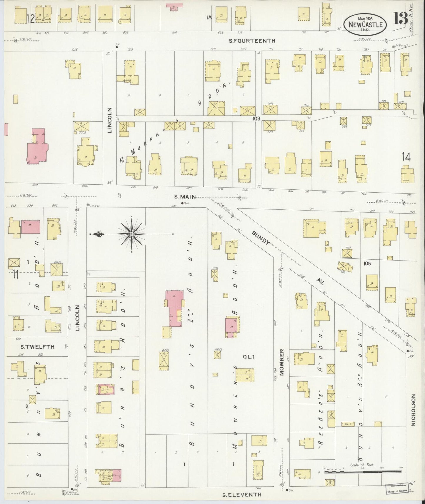 Sanborn Fire Insurance Map from New Castle, Henry County, Indiana (1908), Sheet #0013 - Complete Map Set gallery image, historic Sanborn map, vintage wall art, Indiana Indiana