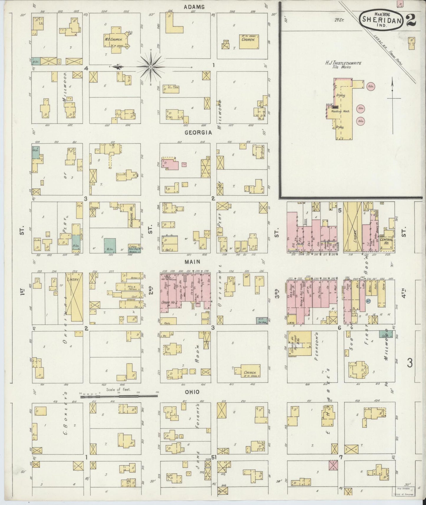 Sanborn Fire Insurance Map from Sheridan, Hamilton County, Indiana (1896), Sheet #0002 - Historic Sanborn Fire Insurance Map Print, vintage old map wall art, antique decor, genealogy gift, Indiana Indiana map