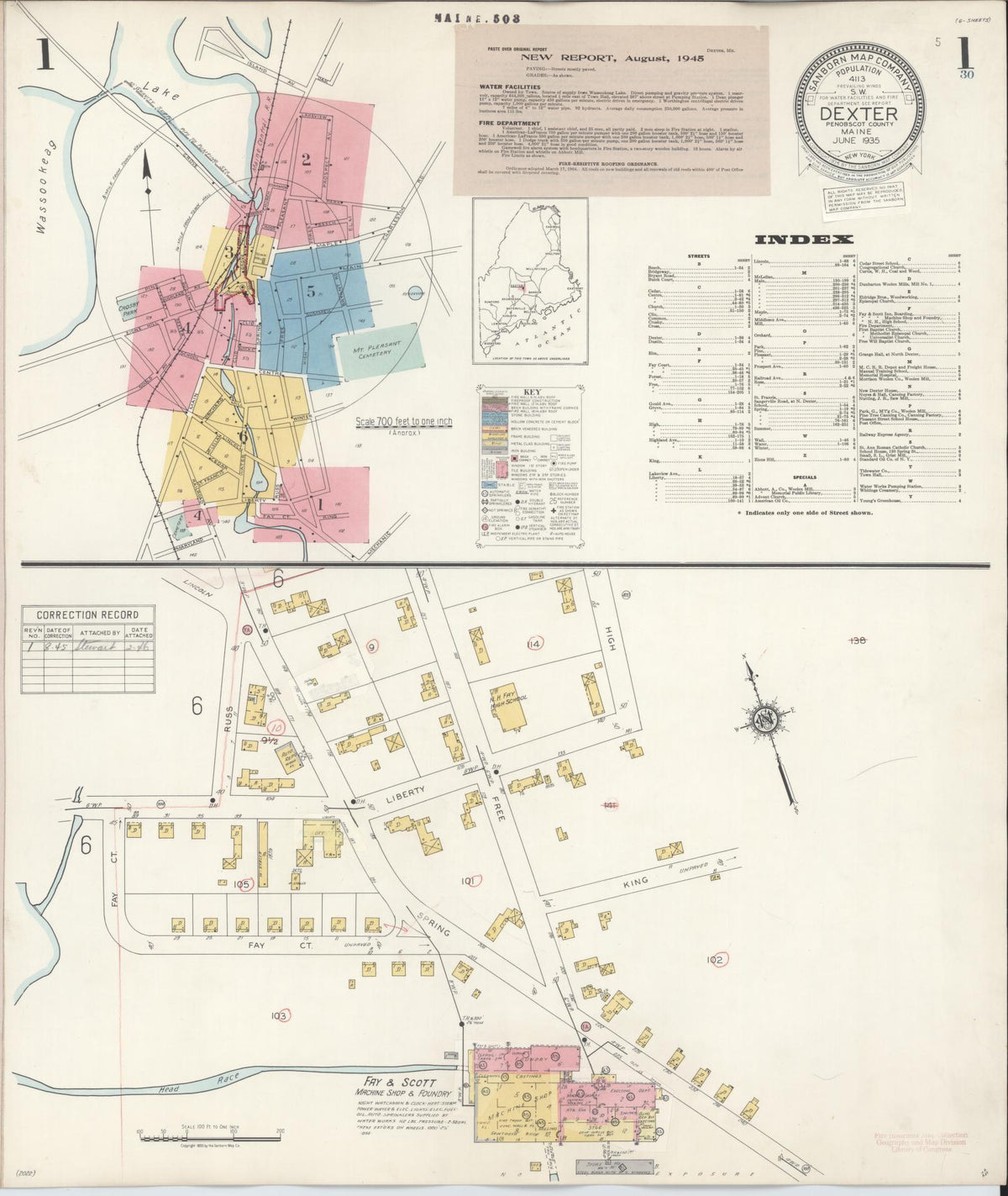 Sanborn Fire Insurance Map from Dexter, Penobscot County, Maine (1945), Sheet #0001 - Complete Map Set gallery image, historic Sanborn map, vintage wall art, Maine Maine