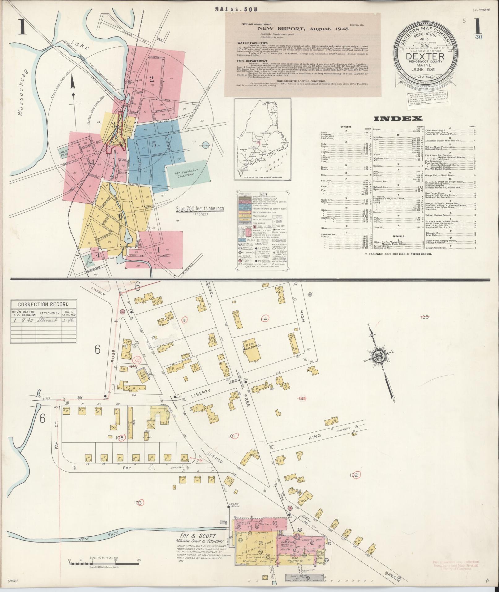 Sanborn Fire Insurance Map from Dexter, Penobscot County, Maine (1945), Sheet #0001 - Complete Map Set gallery image, historic Sanborn map, vintage wall art, Maine Maine