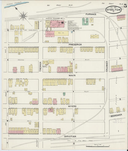 Sanborn Fire Insurance Map from Steelton, Dauphin County, Pennsylvania (1890), Sheet #0005 - Historic Sanborn Fire Insurance Map Print, vintage old map wall art, antique decor, genealogy gift, Pennsylvania Pennsylvania map
