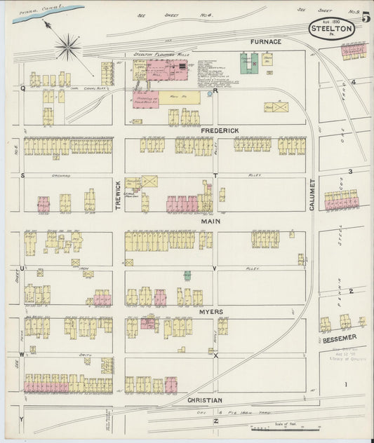Sanborn Fire Insurance Map from Steelton, Dauphin County, Pennsylvania (1890), Sheet #0005 - Historic Sanborn Fire Insurance Map Print, vintage old map wall art, antique decor, genealogy gift, Pennsylvania Pennsylvania map
