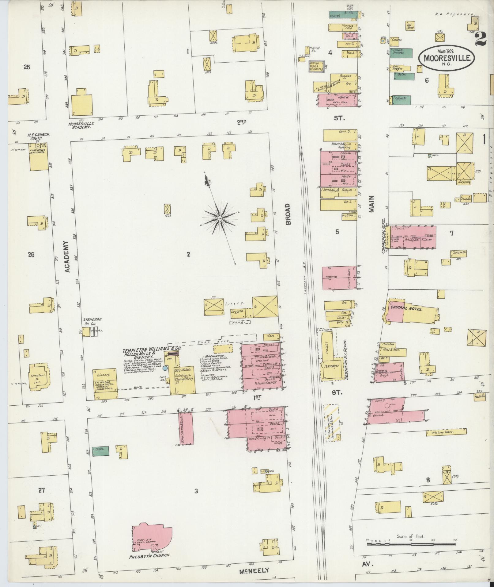 Sanborn Fire Insurance Map from Mooresville, Iredell County, North Carolina (1902), Sheet #0002 - Historic Sanborn Fire Insurance Map Print, vintage old map wall art, antique decor, genealogy gift, North Carolina North Carolina map