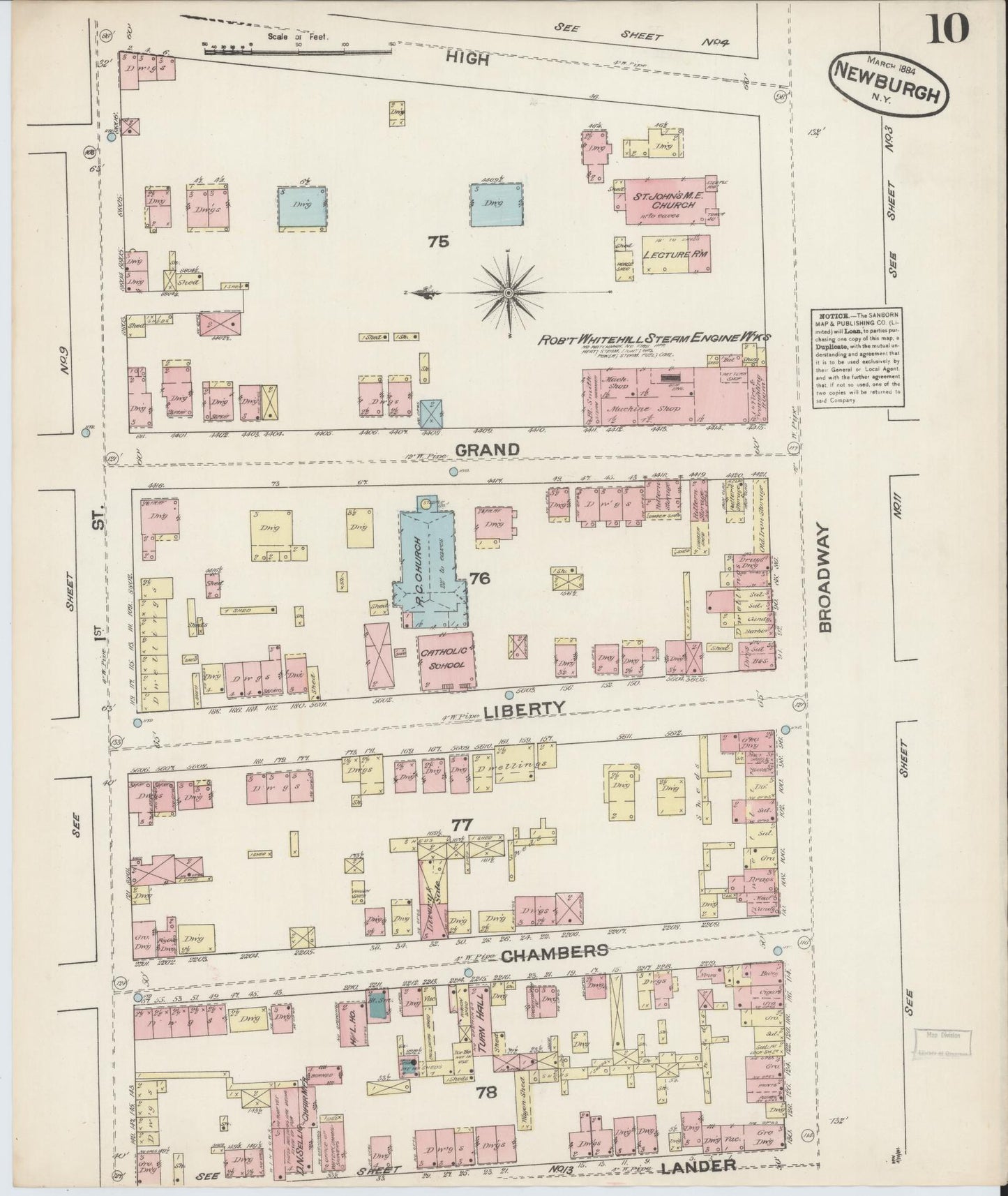 Sanborn Fire Insurance Map from Newburgh, Orange County, New York (1884), Sheet #0010 - Historic Sanborn Fire Insurance Map Print, vintage old map wall art, antique decor, genealogy gift, New York New York map