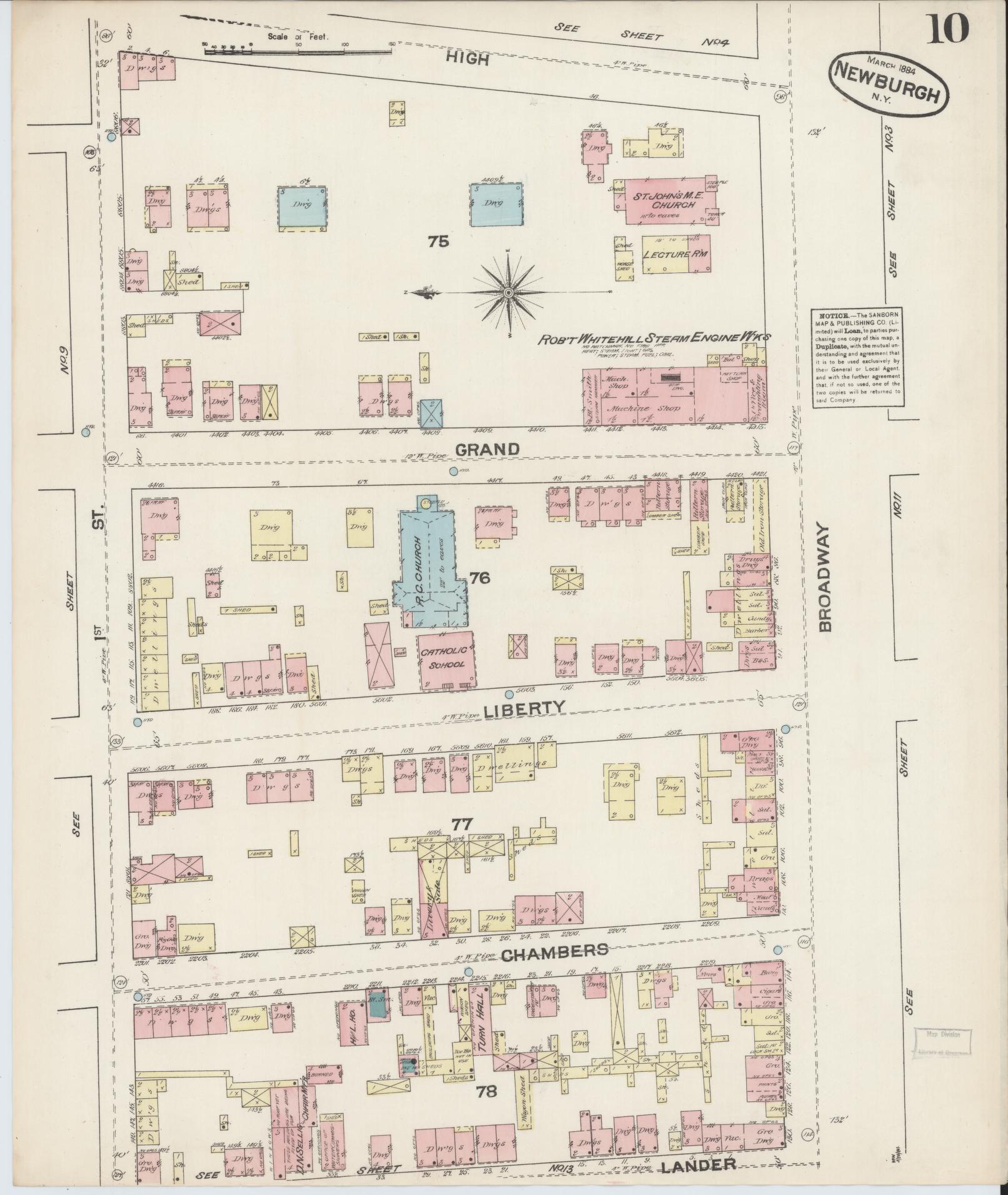 Sanborn Fire Insurance Map from Newburgh, Orange County, New York (1884), Sheet #0010 - Historic Sanborn Fire Insurance Map Print, vintage old map wall art, antique decor, genealogy gift, New York New York map