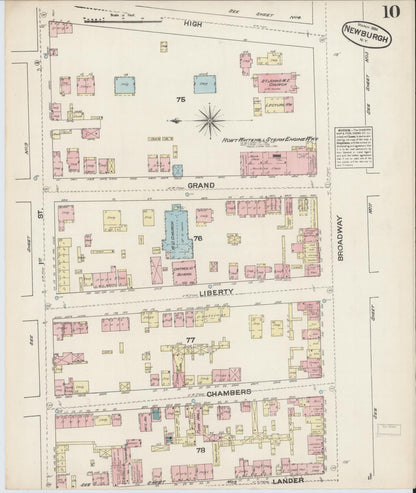 Sanborn Fire Insurance Map from Newburgh, Orange County, New York (1884), Sheet #0010 - Historic Sanborn Fire Insurance Map Print, vintage old map wall art, antique decor, genealogy gift, New York New York map