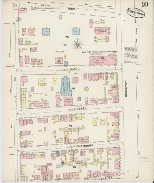 Sanborn Fire Insurance Map from Newburgh, Orange County, New York (1884), Sheet #0010 - Historic Sanborn Fire Insurance Map Print, vintage old map wall art, antique decor, genealogy gift, New York New York map