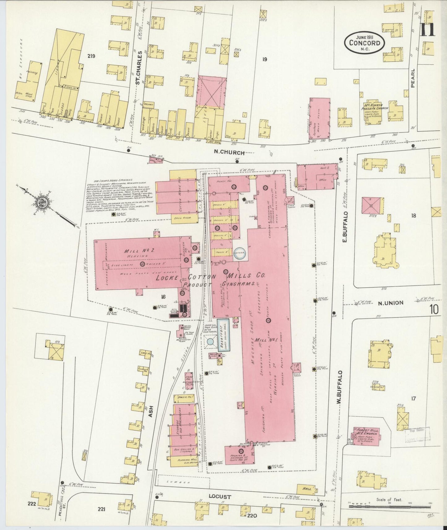Sanborn Fire Insurance Map from Concord, Cabarrus County, North Carolina (1911), Sheet #0011 - Complete Map Set gallery image, historic Sanborn map, vintage wall art, North Carolina North Carolina