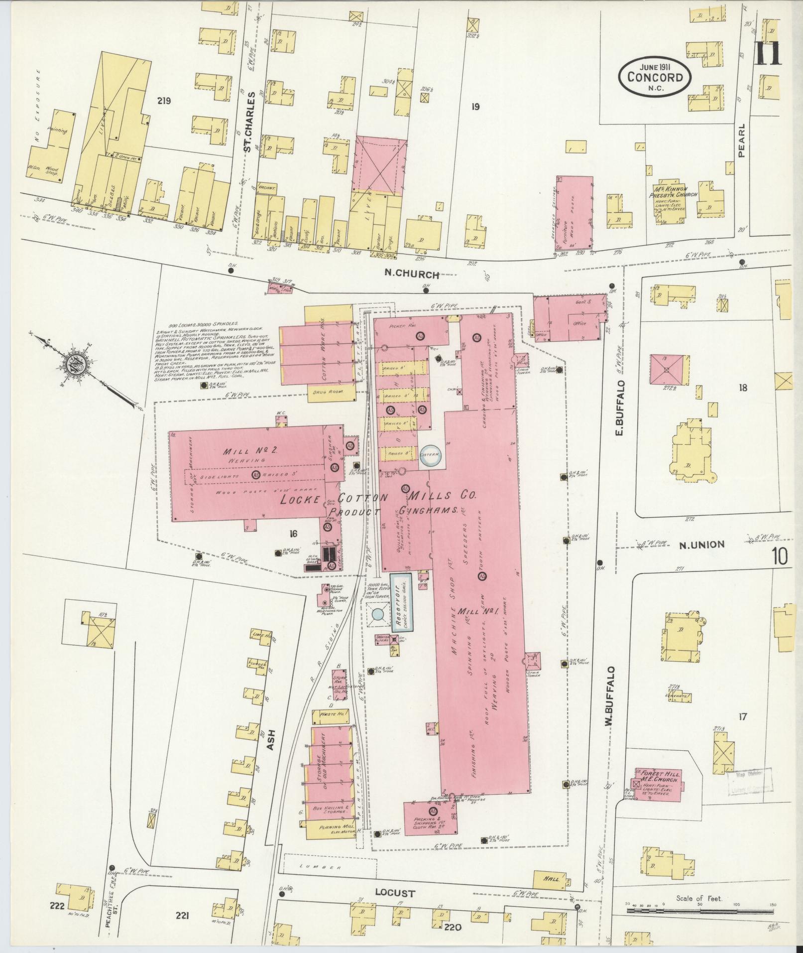 Sanborn Fire Insurance Map from Concord, Cabarrus County, North Carolina (1911), Sheet #0011 - Complete Map Set gallery image, historic Sanborn map, vintage wall art, North Carolina North Carolina