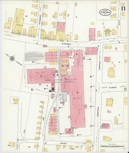 Sanborn Fire Insurance Map from Concord, Cabarrus County, North Carolina (1911), Sheet #0011 - Complete Map Set gallery image, historic Sanborn map, vintage wall art, North Carolina North Carolina