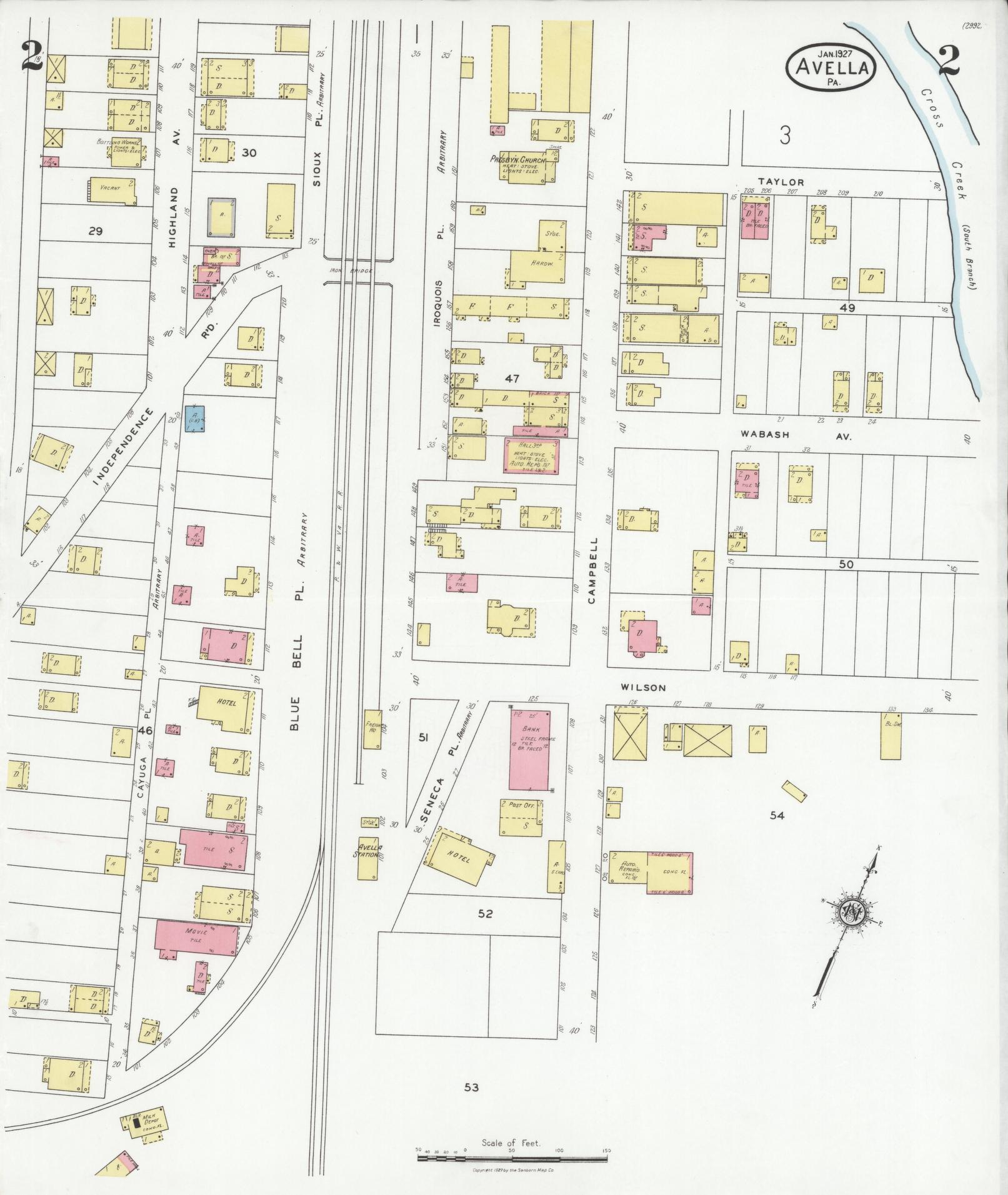 Sanborn Fire Insurance Map from Avella, Washington County, Pennsylvania (1927), Sheet #0002 - Historic Sanborn Fire Insurance Map Print, vintage old map wall art, antique decor, genealogy gift, Pennsylvania Pennsylvania map