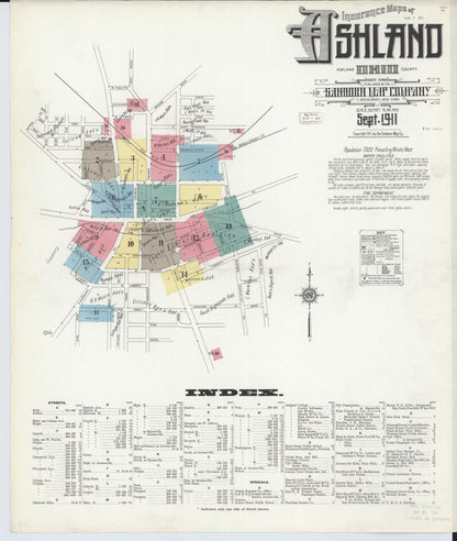 Sanborn Fire Insurance Map from Ashland, Ashland County, Ohio (1911), Sheet #0001 - Complete Map Set gallery image, historic Sanborn map, vintage wall art, Ohio Ohio
