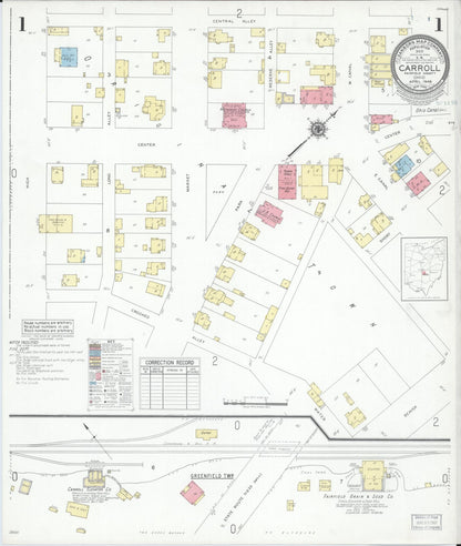 Sanborn Fire Insurance Map from Carroll, Fairfield County, Ohio (1946), Sheet #0001 - Historic Sanborn Fire Insurance Map Print, vintage old map wall art, antique decor, genealogy gift, Ohio Ohio map