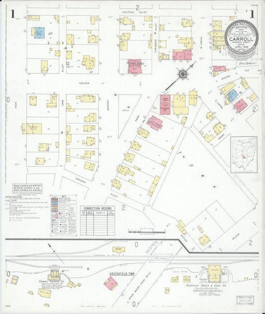 Sanborn Fire Insurance Map from Carroll, Fairfield County, Ohio (1946), Sheet #0001 - Historic Sanborn Fire Insurance Map Print, vintage old map wall art, antique decor, genealogy gift, Ohio Ohio map