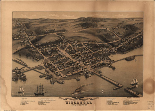 Birds eye view of the village of Wiscasset, Lincoln Co., Maine, 1878 (1878) – Historic Bird’s-Eye View Panorama Print