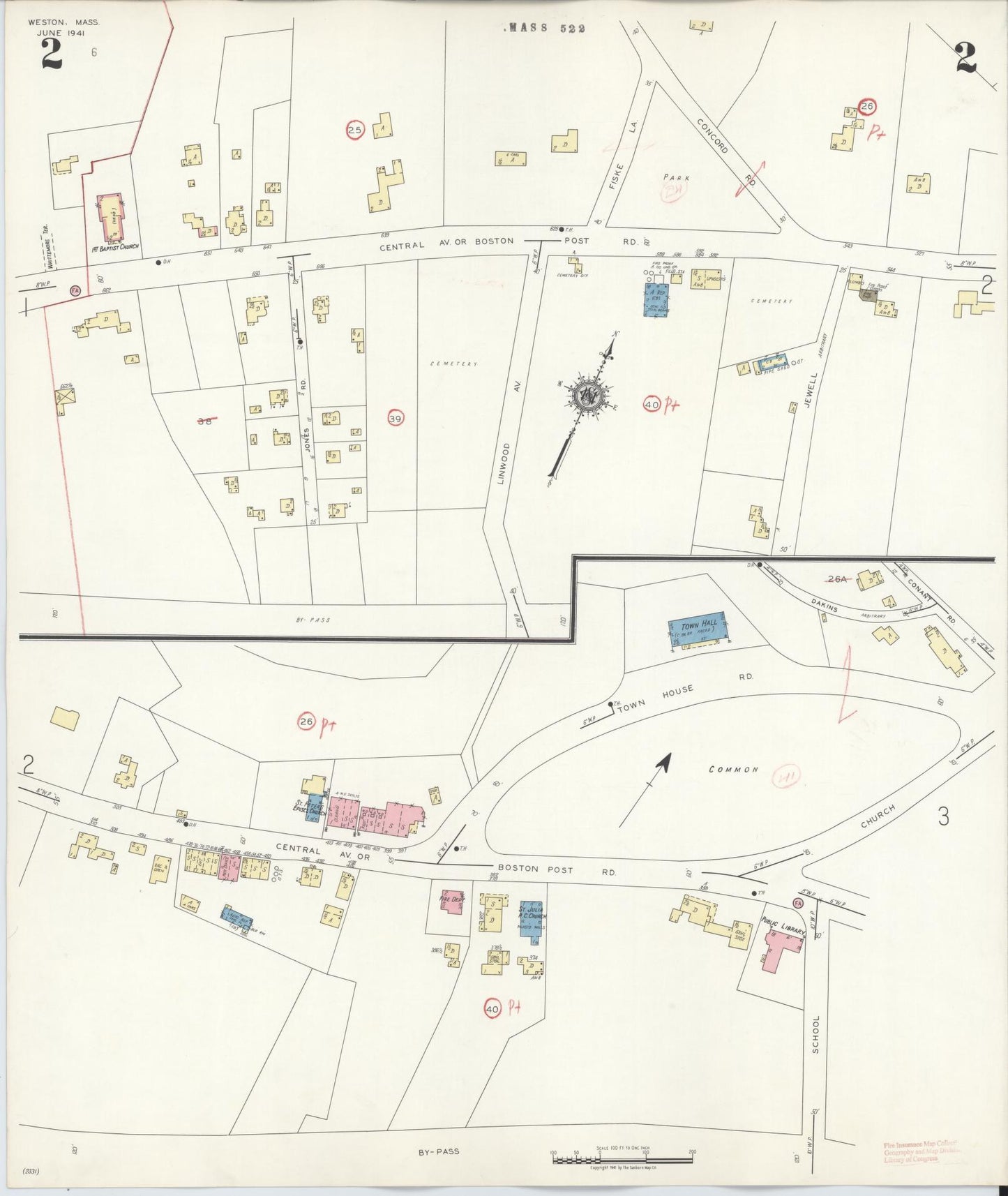 Sanborn Fire Insurance Map from Weston, Middlesex County, Massachusetts (1941), Sheet #0002 - Complete Map Set gallery image, historic Sanborn map, vintage wall art, Massachusetts Massachusetts