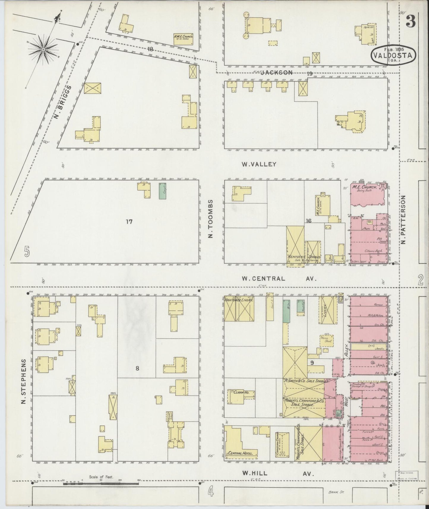 Sanborn Fire Insurance Map from Valdosta, Lowndes County, Georgia (1895), Sheet #0003 - Historic Sanborn Fire Insurance Map Print, vintage old map wall art, antique decor, genealogy gift, Georgia Georgia map