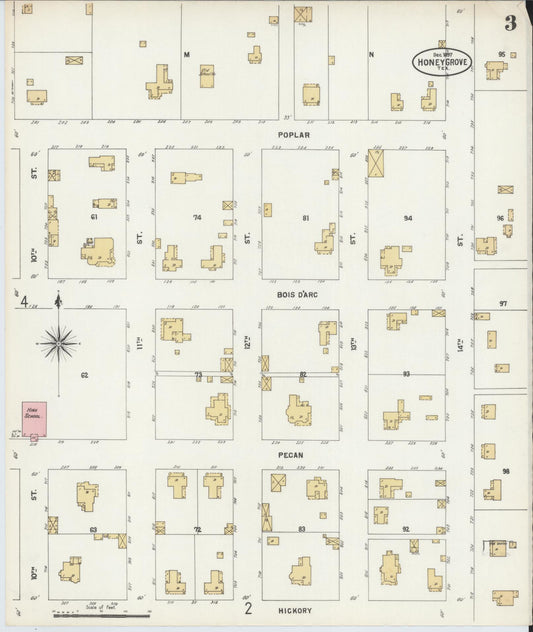 Sanborn Fire Insurance Map from Honey Grove, Fannin County, Texas (1897), Sheet #0003 - Historic Sanborn Fire Insurance Map Print, vintage old map wall art, antique decor, genealogy gift, Texas Texas map