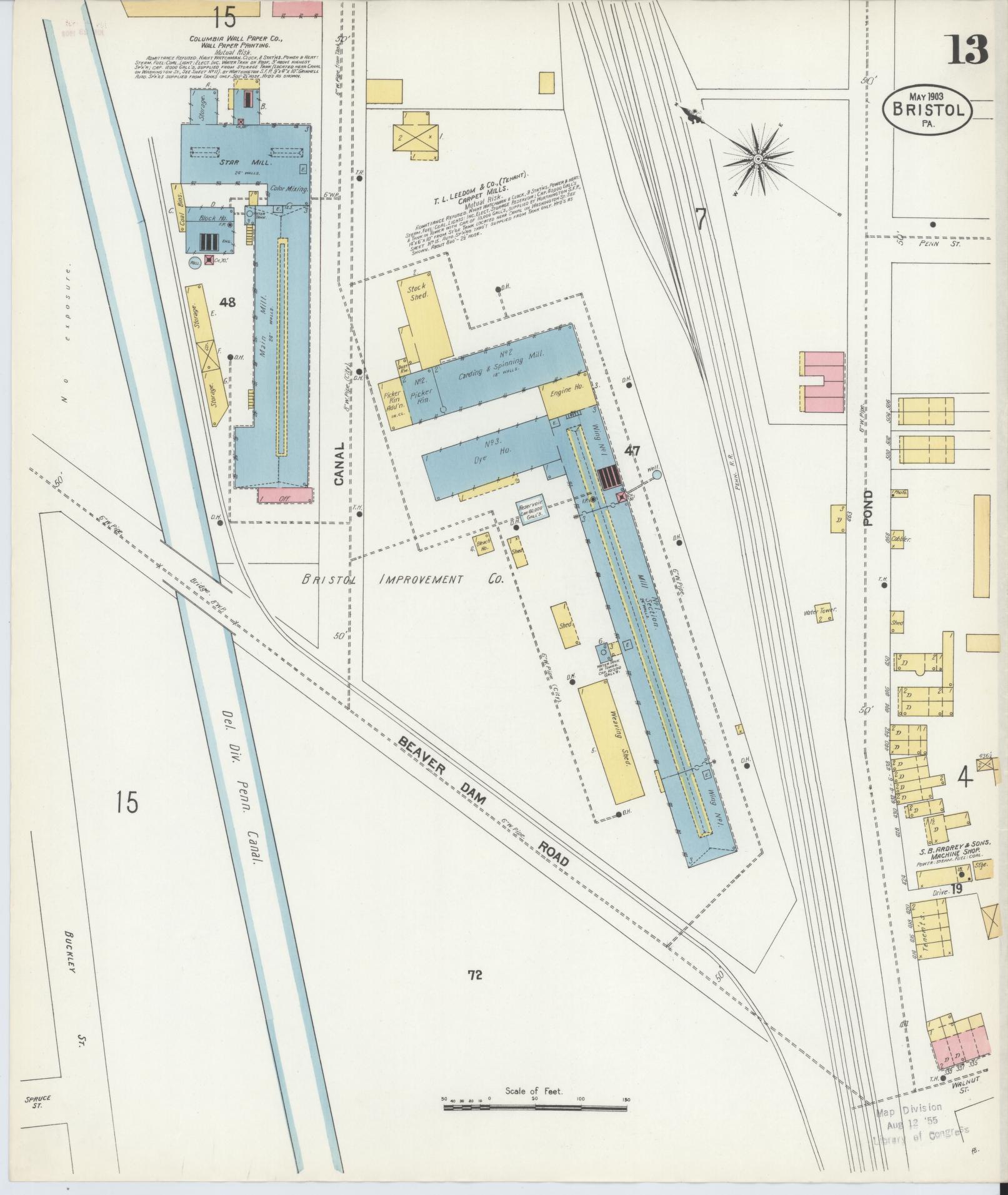 Sanborn Fire Insurance Map from Bristol, Bucks County, Pennsylvania (1903), Sheet #0013 - Historic Sanborn Fire Insurance Map Print, vintage old map wall art, antique decor, genealogy gift, Pennsylvania Pennsylvania map