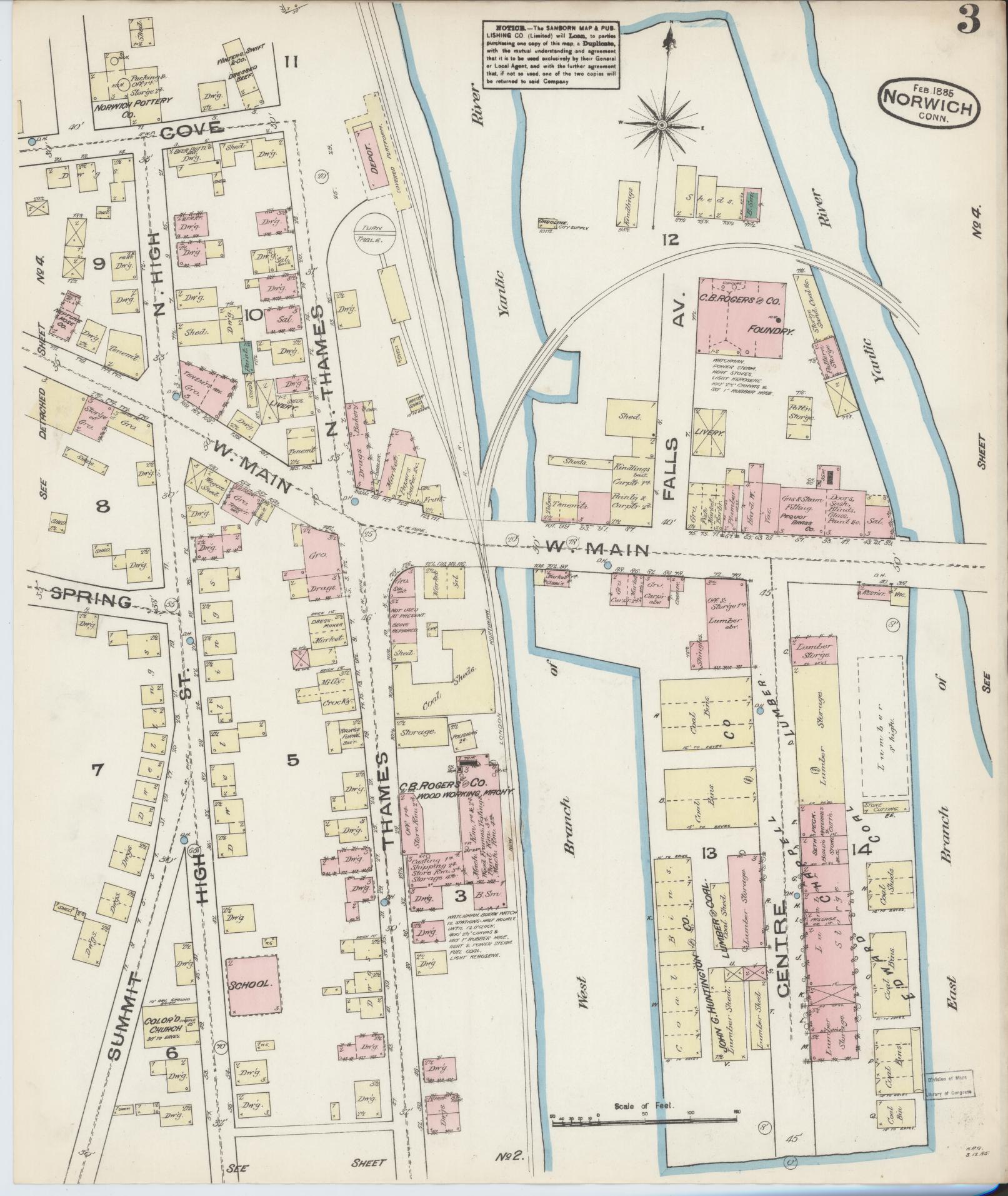 Sanborn Fire Insurance Map from Norwich, New London County, Connecticut (1885), Sheet #0003 - Complete Map Set gallery image, historic Sanborn map, vintage wall art, Connecticut Connecticut