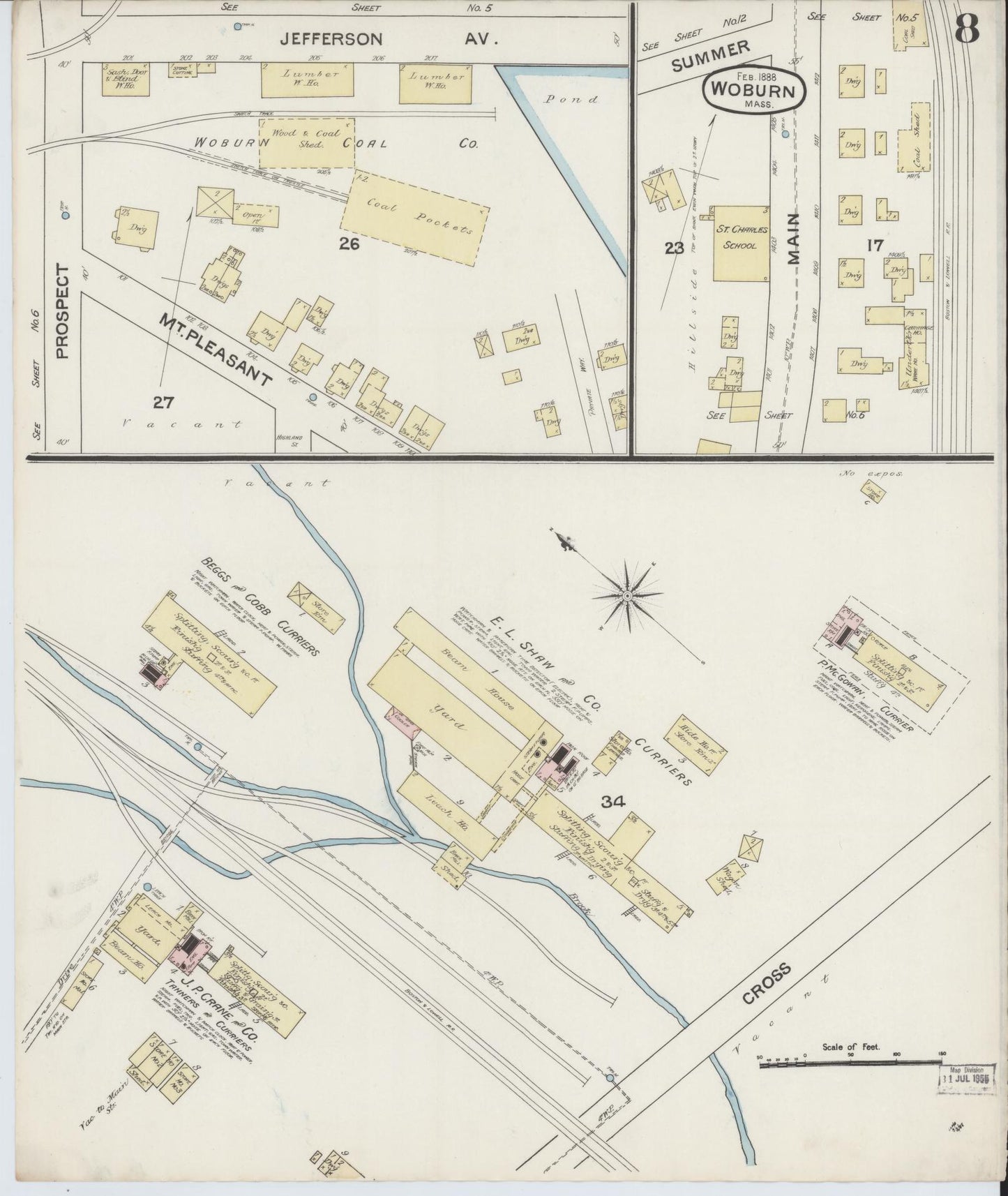Sanborn Fire Insurance Map from Woburn, Middlesex County, Massachusetts (1888), Sheet #0008 - Complete Map Set gallery image, historic Sanborn map, vintage wall art, Massachusetts Massachusetts