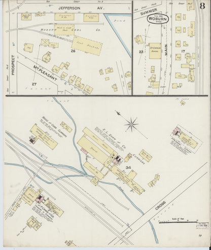 Sanborn Fire Insurance Map from Woburn, Middlesex County, Massachusetts (1888), Sheet #0008 - Complete Map Set gallery image, historic Sanborn map, vintage wall art, Massachusetts Massachusetts