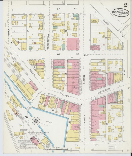 Sanborn Fire Insurance Map from Benton Harbor, Berrien County, Michigan (1892), Sheet #0002 - Historic Sanborn Fire Insurance Map Print, vintage old map wall art, antique decor, genealogy gift, Michigan Michigan map