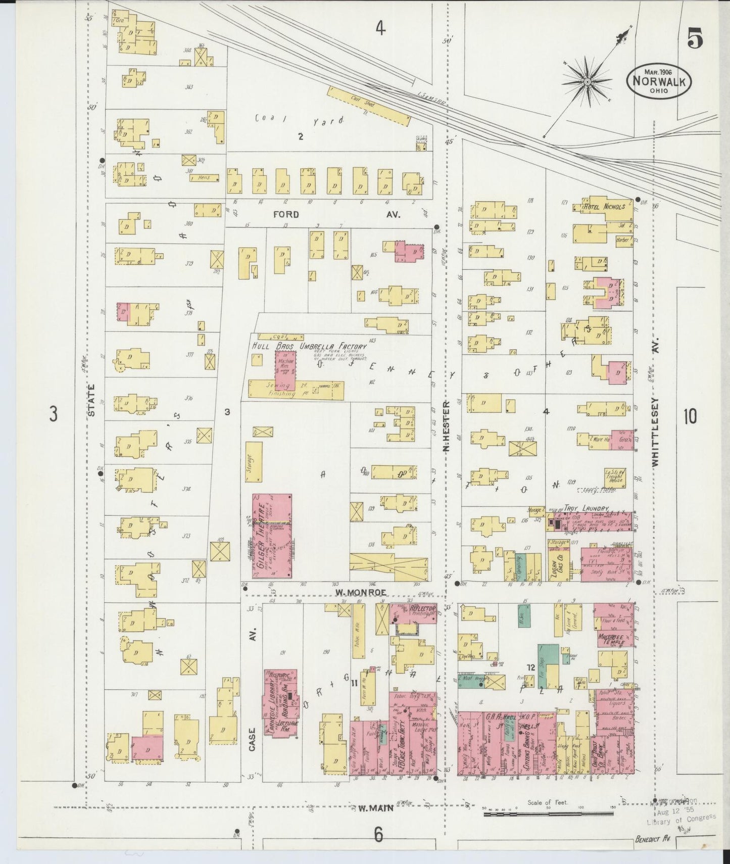 Sanborn Fire Insurance Map from Norwalk, Huron County, Ohio (1906), Sheet #0005 - Historic Sanborn Fire Insurance Map Print, vintage old map wall art, antique decor, genealogy gift, Ohio Ohio map