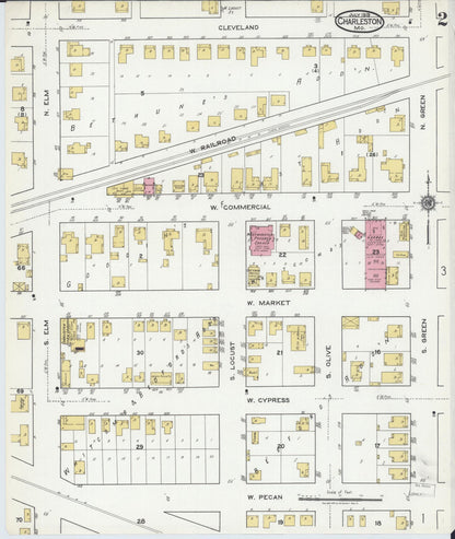 Sanborn Fire Insurance Map from Charleston, Mississippi County, Missouri (1919), Sheet #0002 - Complete Map Set gallery image, historic Sanborn map, vintage wall art, Charleston Mississippi