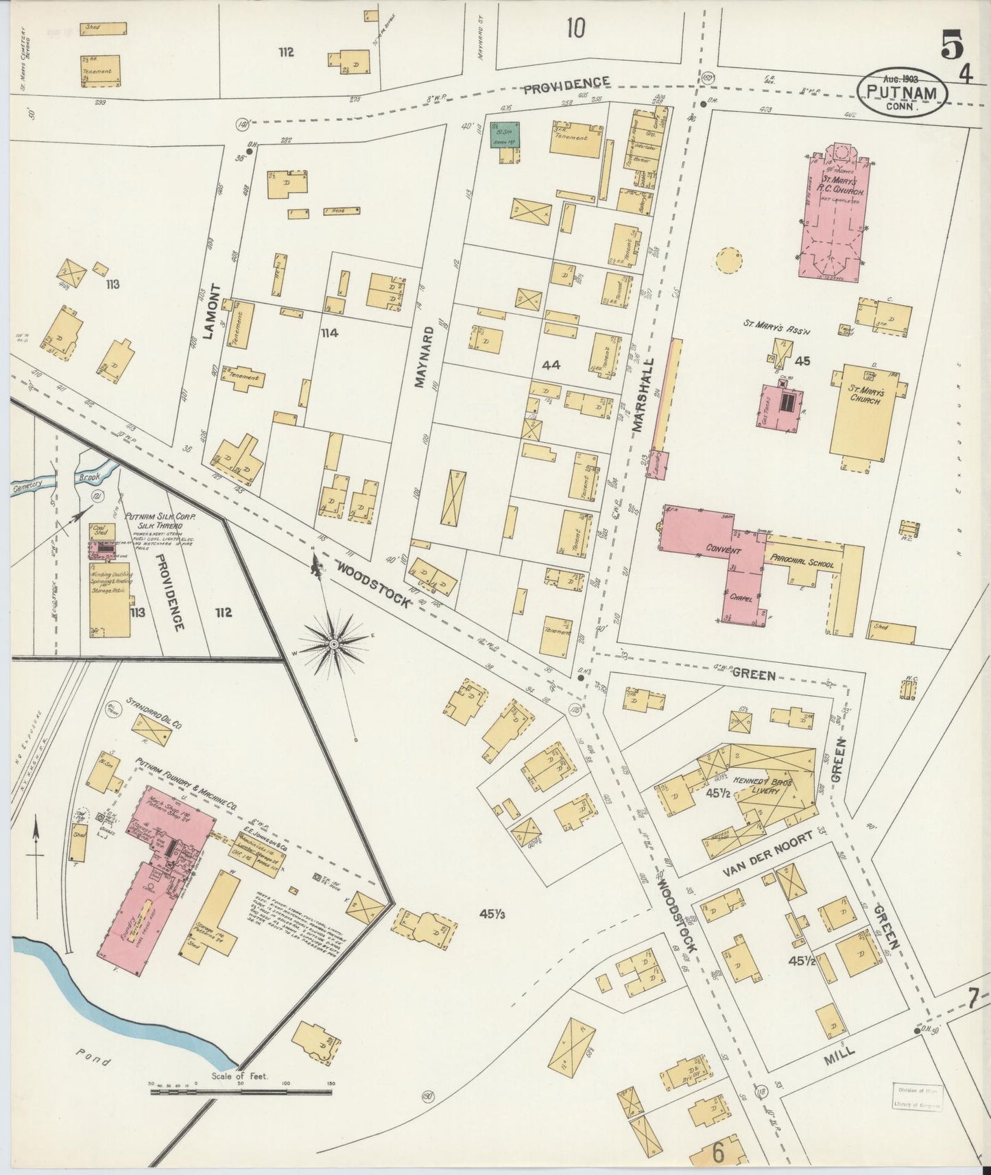 Sanborn Fire Insurance Map from Putnam, Windham County, Connecticut (1903), Sheet #0005 - Complete Map Set gallery image, historic Sanborn map, vintage wall art, Connecticut Connecticut