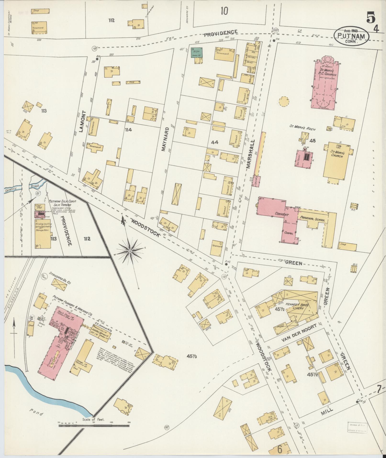 Sanborn Fire Insurance Map from Putnam, Windham County, Connecticut (1903), Sheet #0005 - Complete Map Set gallery image, historic Sanborn map, vintage wall art, Connecticut Connecticut