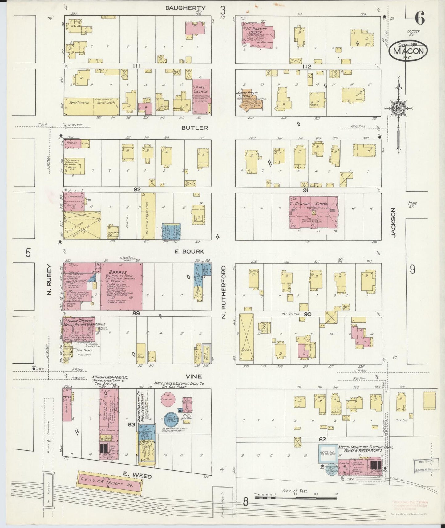 Sanborn Fire Insurance Map from Macon, Macon County, Missouri (1916), Sheet #0006 - Complete Map Set gallery image, historic Sanborn map, vintage wall art, Missouri Missouri