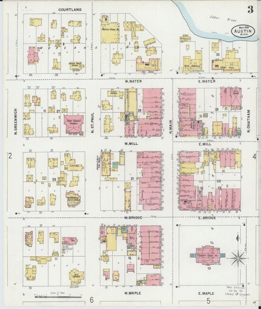 Sanborn Fire Insurance Map from Austin, Mower County, Minnesota (1899), Sheet #0003 - Historic Sanborn Fire Insurance Map Print, vintage old map wall art, antique decor, genealogy gift, Minnesota Minnesota map