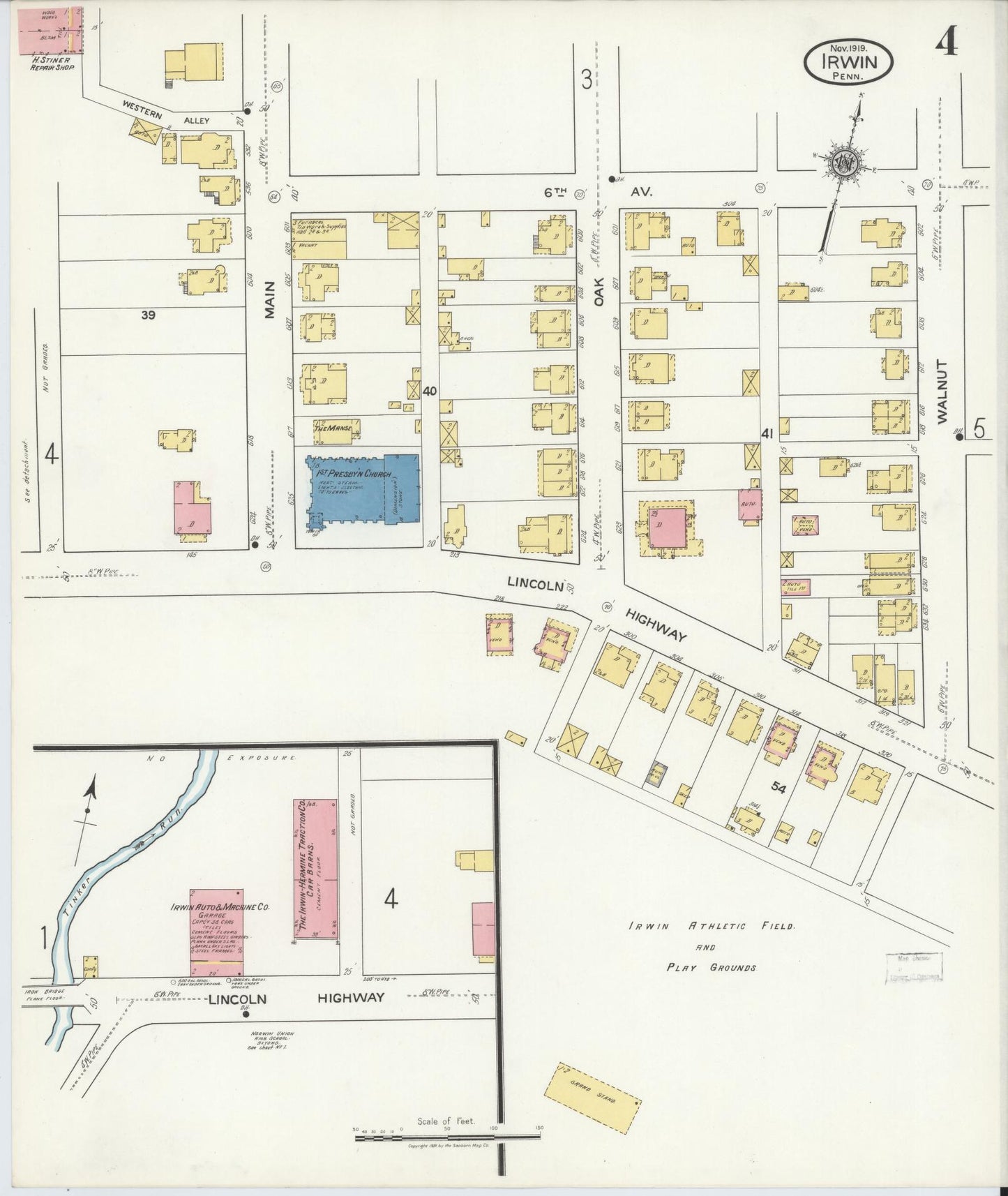 Sanborn Fire Insurance Map from Irwin, Westmoreland County, Pennsylvania (1919), Sheet #0004 - Historic Sanborn Fire Insurance Map Print, vintage old map wall art, antique decor, genealogy gift, Pennsylvania Pennsylvania map