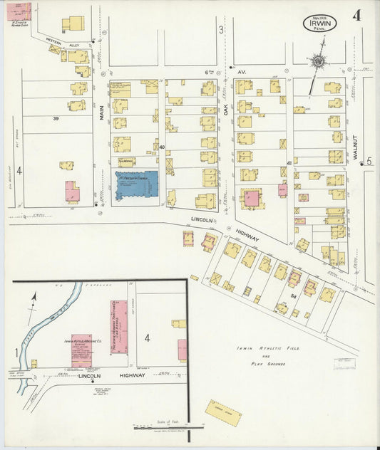 Sanborn Fire Insurance Map from Irwin, Westmoreland County, Pennsylvania (1919), Sheet #0004 - Historic Sanborn Fire Insurance Map Print, vintage old map wall art, antique decor, genealogy gift, Pennsylvania Pennsylvania map