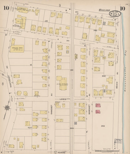 Sanborn Fire Insurance Map from Hull, Plymouth County, Massachusetts (1922), Sheet #0010 - Historic Sanborn Fire Insurance Map Print, vintage old map wall art, antique decor, genealogy gift, Massachusetts Massachusetts map