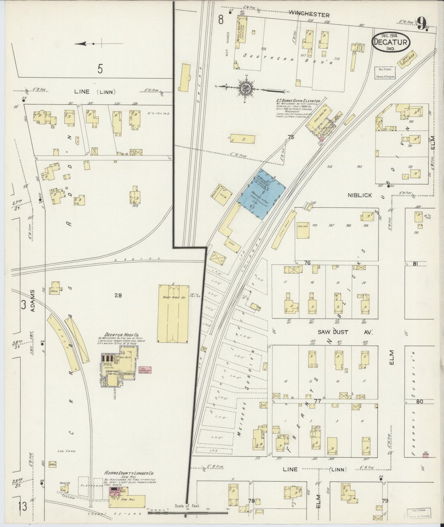 Sanborn Fire Insurance Map from Decatur, Adams County, Indiana (1914), Sheet #0009 - Complete Map Set gallery image, historic Sanborn map, vintage wall art, Indiana Indiana