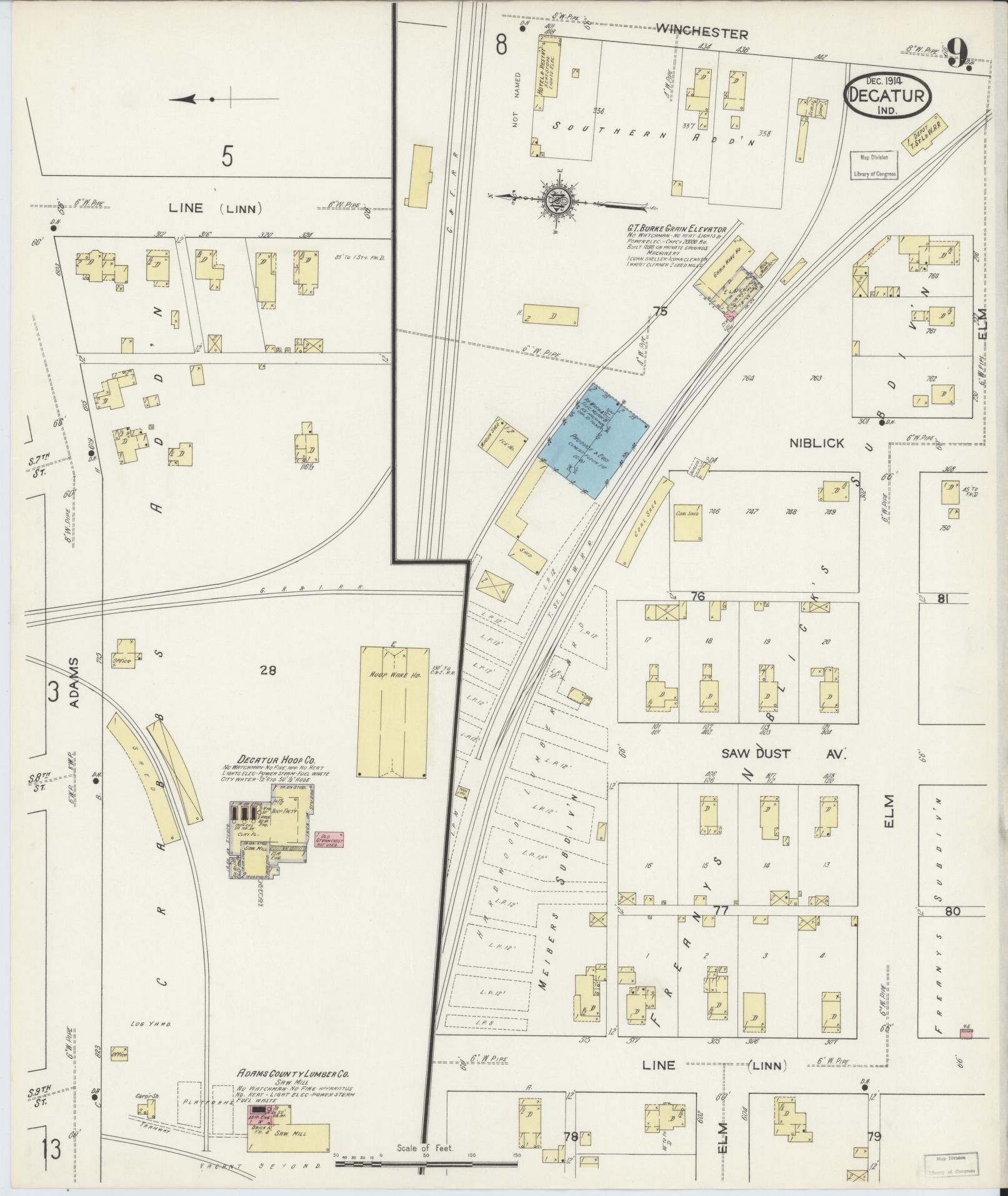 Sanborn Fire Insurance Map from Decatur, Adams County, Indiana (1914), Sheet #0009 - Complete Map Set gallery image, historic Sanborn map, vintage wall art, Indiana Indiana