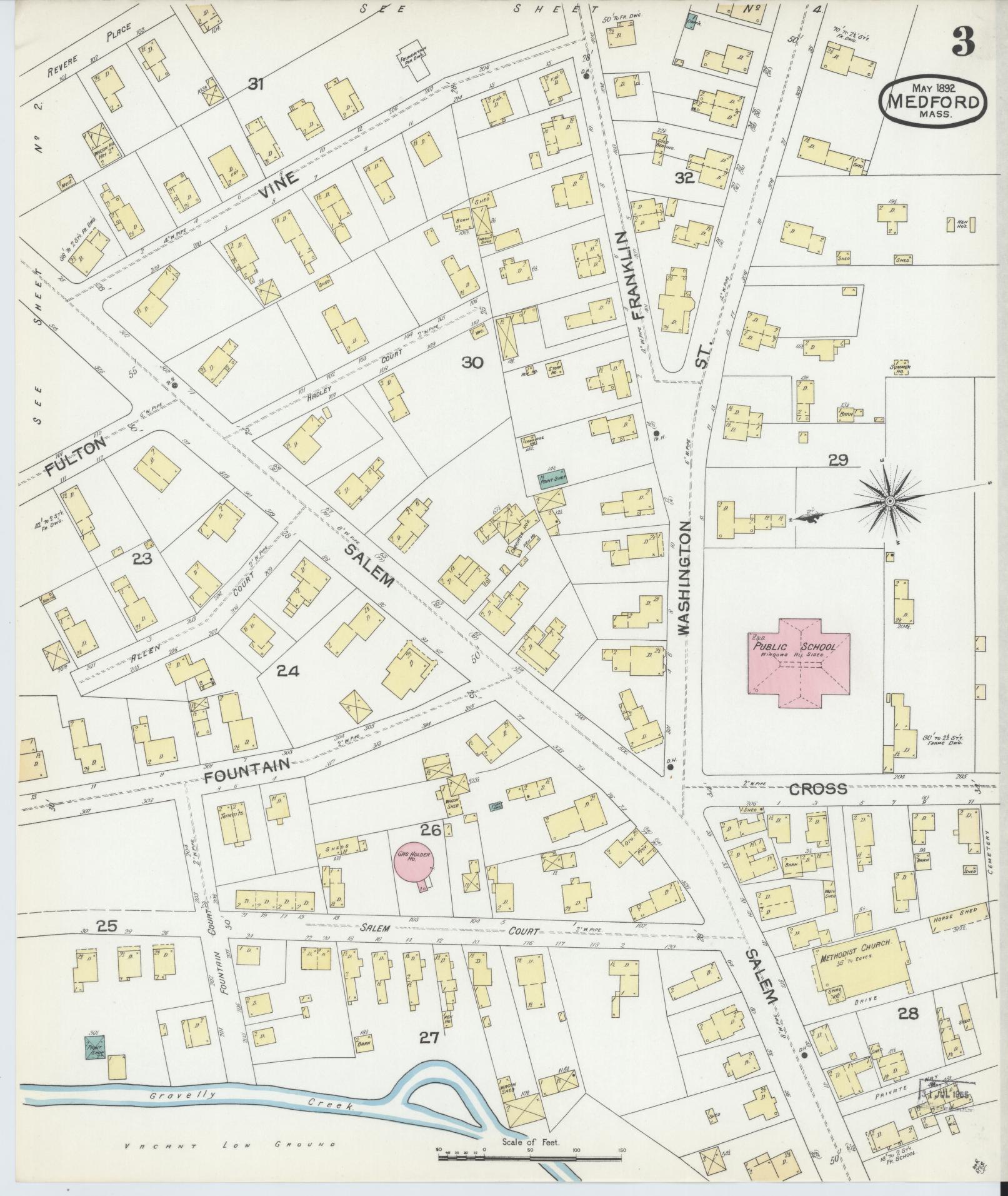 Sanborn Fire Insurance Map from Medford, Middlesex County, Massachusetts (1892), Sheet #0003 - Historic Sanborn Fire Insurance Map Print, vintage old map wall art, antique decor, genealogy gift, Massachusetts Massachusetts map