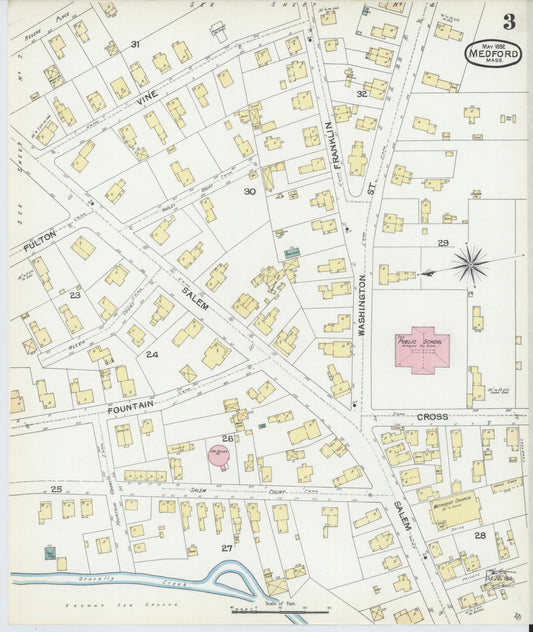 Sanborn Fire Insurance Map from Medford, Middlesex County, Massachusetts (1892), Sheet #0003 - Historic Sanborn Fire Insurance Map Print, vintage old map wall art, antique decor, genealogy gift, Massachusetts Massachusetts map